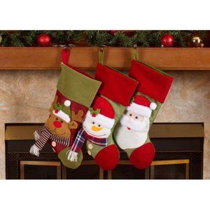 Fleece Christmas Stockings Holders 18 Santa Friends Xmas Stockings 3 Pack
